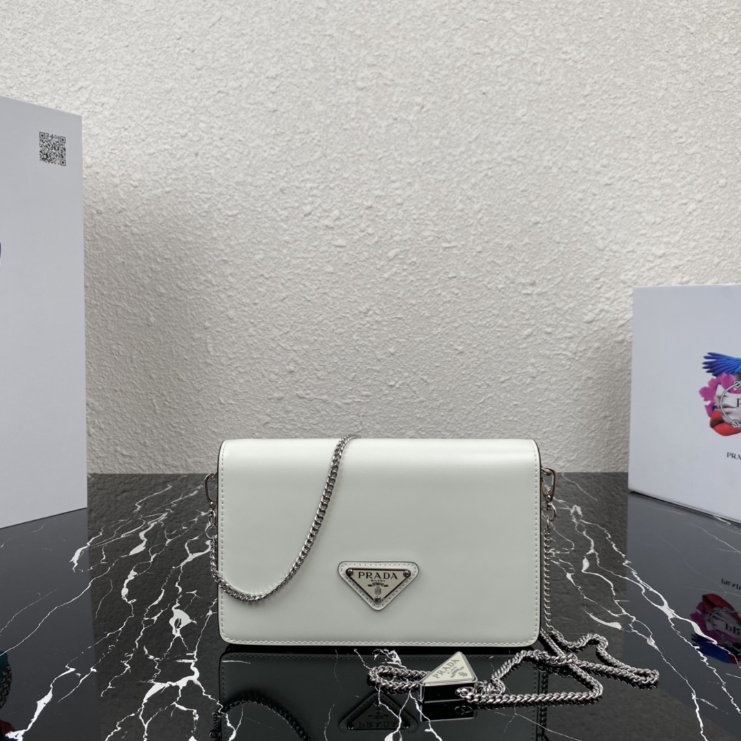 Prada Mini Leather Chain Bag Tote White 1BD307